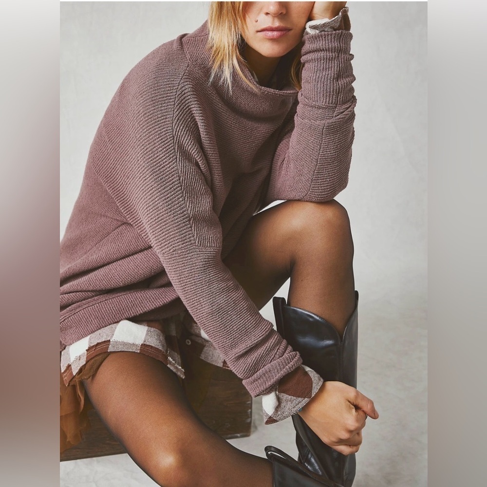 Free People Women's Nutmeg Long Sleeve Ottoman Slouchy Ribbed Tunic Sweater XS